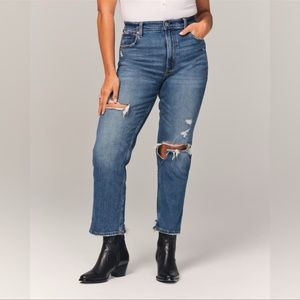 Abercrombie & Fitch Ultra High Rise Ankle Straight Jean Blue Destroy Size 24 NWT
